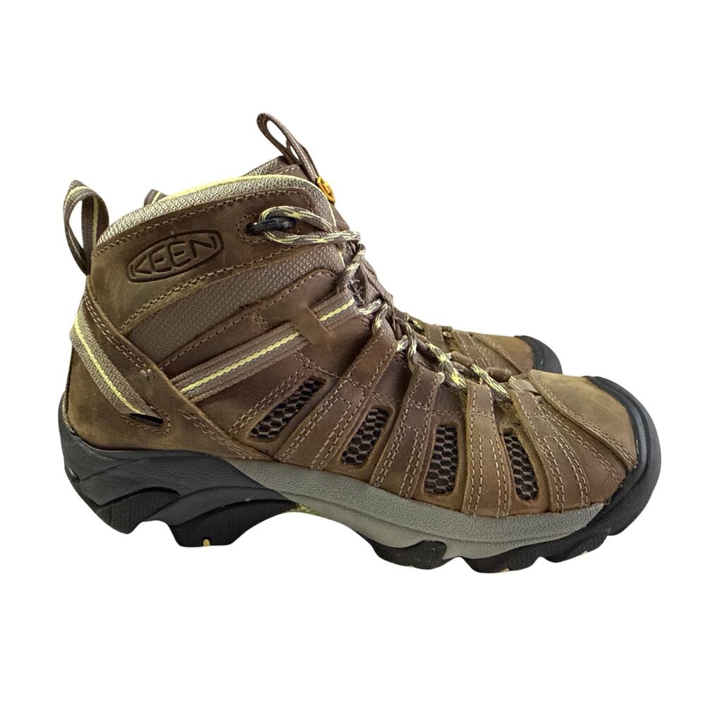 KEEN Voyageur Hiking Boots Women's 8.5W Mid Top All terrain Leather Brown Yellow